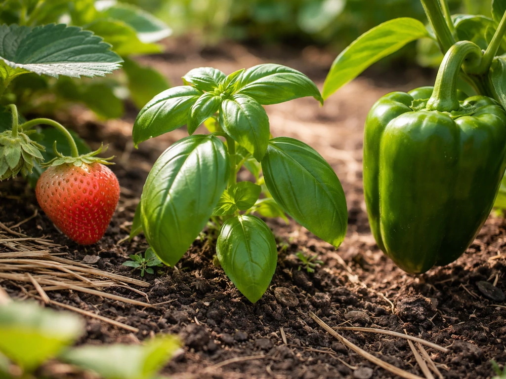 Close-up of ripe color change and firm fruit on outdoor plants, with responsive leaves in natural soil.
